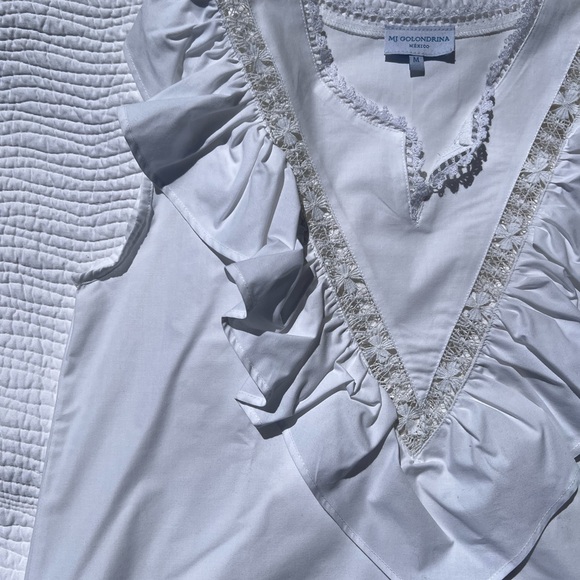 Mi Golondrina Valentina Ruffled V-Neck Sleeveless Top - White Size medium - Picture 4 of 11